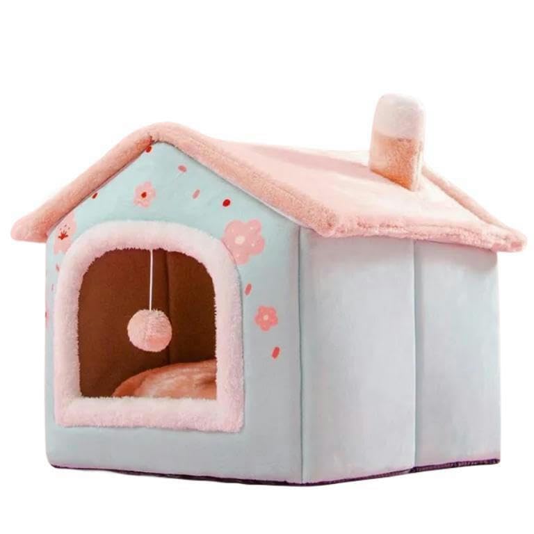 KOSTEN Letto per Canipiegabile Gatto da Gatto Pet Dog House Inverno Cat Villa Cannella Rimovibile Nest Tende per Animali Domestici-Fiore di Ciliegio-S (30X36X31Cm)