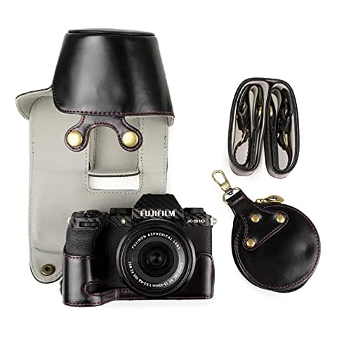 Fuji X-S10 Case, MUZIRI KINOKOO PU Leather Case for Fuji X-S10 and 15-45mm Lens Protective Full Case Grip Case with Storage Bag-Black Cover