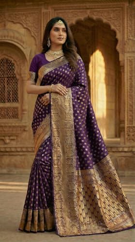 Image of C J Enterprise Women's Pure Soft Silk Saree With Blouse Piece For Wedding (Priya)