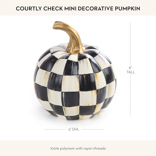 Image of MACKENZIE-CHILDS Resin Pumpkin, Mini, Black-and-White Courtly Check