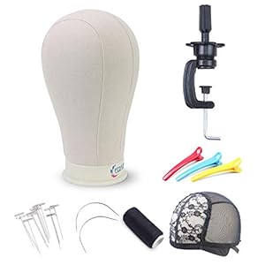 Eerya 21-24 Inch Canvas Block Head Set for Wig Display Making Hair Weave and Styling Mannequin Head with Mount Hole C Stand, Styling Hair Clips, T Needle, C Needles, Thread, Lace Wig Caps (22 Inch)