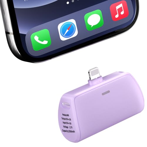 Quzmo Keychain Portable Charger for iPhone, 2500mAh Mini Power Emergency Pod Ultra-Compact External Power Bank Battery Pack Keyring Charger for iPhone 14/13/12/11/X/8/7/6S/SE (Purple)