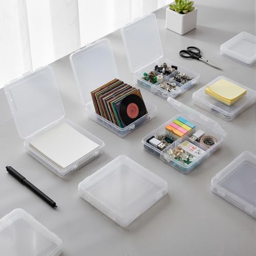 Image of SATINIOR 48 Packs Clear Small Plastic Containers Transparent Storage Box with Hinged Lid for Small Items Crafts Jewelry (5.91 x 5.91 x 1.5 Inches)