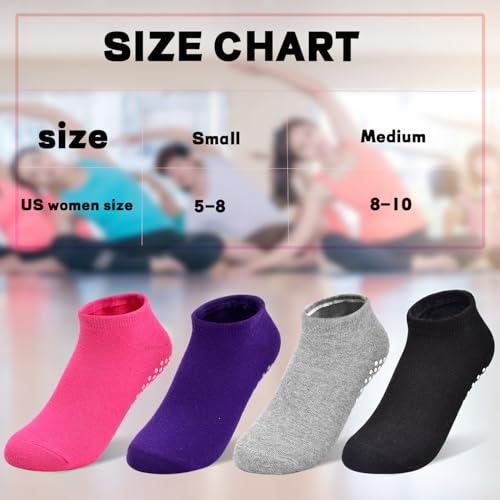 Image of SkiBeaut Pilates Grips Women Socks, 4 Pairs Non Slip Yoga Ballet Dance Sticky Hospital Home Socks with Grippers for Woman