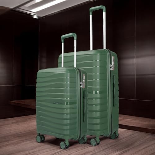 Image of Vacanza Series 2 Polypropylene Unbreakable Hard-Sided Cabin & Check-in Size Luggage Trolley Bag Set of 2 | Bottle Green (55 & 65 cm)