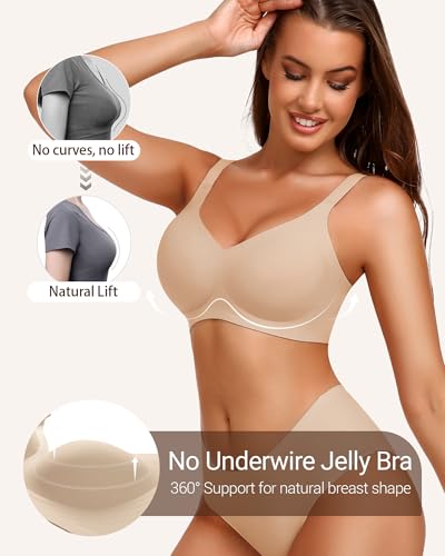 Image of Gailife Smooth Wireless Jelly Bras for Women No Underwire Seamless Push Up Bra Full Coverage Soft Suppor Tshirt Bralettes