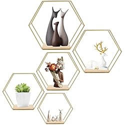 Estanteria Hexagonal Primark Estantes de Pared Hexagonales Juego de 5, Estante de Pared de Hierro, Estantes de Almacenamiento de Metal Flotante para Cocina, Baño, Sala de Estar, Dormitorio, Oficina