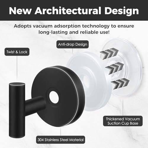 Image of Shower Hooks for Inside Shower,No-Drill Removable&Reusable Towel Hooks for Bathroom,Heavy Duty Suction Cup Hooks for Glass Window,2 Packs(Black)