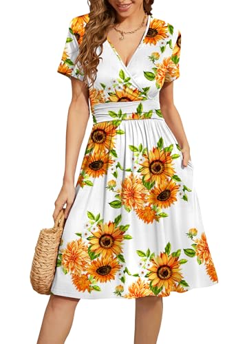 Image of WEACZZY Women's Summer Short Sleeve Casual Dresses V-Neck Floral Party Dress with Pockets