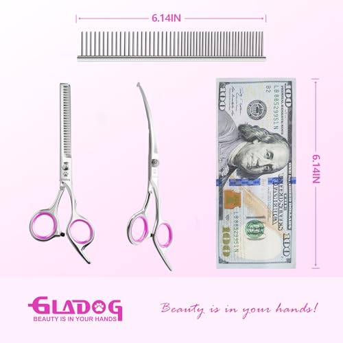 Image of GLADOG Professional 4 in 1 Dog Grooming Scissors Set with Safety Round Tips, Sharp and Heavy-duty Pet Grooming Shears for Cats (Pink)