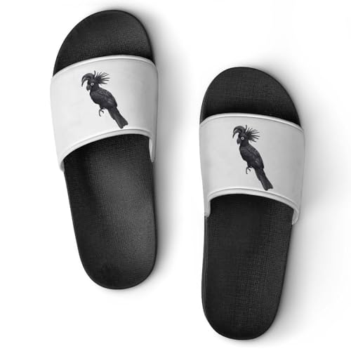 Black Cockatoo Bird Non Slip Slides Sandals for Women Men Quick Drying Shower Shoes for Bathroom Pool Beach