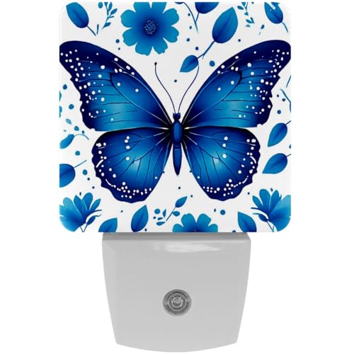 Image of NEWzone Blue Butterfly and Flower Night Light [2 Pack], Plug in Wall Led Night Lights Decor for Boys Girls Room, Dusk to Dawn Sensor Wall Lamp for Stairway /Bedroom /Kitchen /Nursery Room