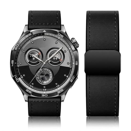 Image of AONES Watch Strap Leather Silicone Magnetic Belt 20mm Compatible for Compaq Q Watch Balance Smartwatch Band
