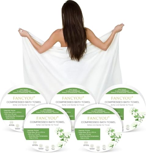 fancyou Toalla de Baño Comprimida Grandes 140 x 70cm Toallas de Baño Desechables para Viajes Compressed Towels Toallitas de Viaje Ideal para Hoteles,Camping,Playa,Natación,Vacaciones[12 Lote Verde]