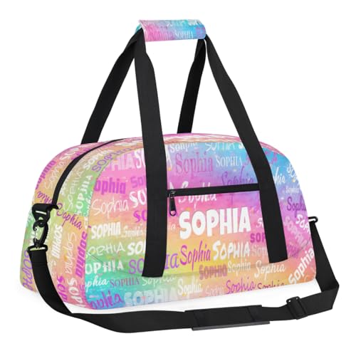 Custom Dance Bag Girls Sport Duffel Bag, Personalized Kids Gym Bag Customize Travel Duffle Bag with Name, Watercolor Colorful Pink3
