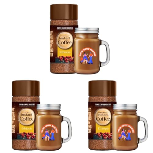 Image of Toffee Coffee Roasters | Ethiopia Speciality Instant Coffee With Free Mason Jar | As Seen On Shark Tank | 100 gm | 100% Arabica | Ready in Seconds | Microground Technology | Makes 50 Cups (Pack of 3)