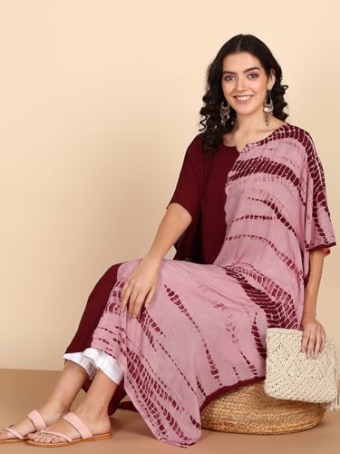 Image of Maaesa Women Handcrafted Tie & Dye Rayon Crepe Kaftan Dress | Casual Wear | Flowy Kaftan Style | Lightweight & Breathable Fabric