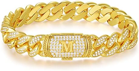 ETEVON Cuban Link Initial Bracelet Gold Plated Hip Hop Jewelry Gift for Men Women Birthday Christmas Valentines Day Jewelry Gifts for Husband Boyfriend Son