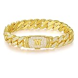 ETEVON Cuban Link Initial Bracelet Gold Plated Hip Hop Jewelry Gift for Men Women Birthday Christmas