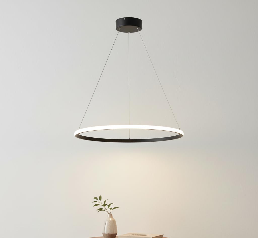 MOSSODOR Modern Gold & Black Ring Pendant Light, Retro LED Ceiling Chandelier for Bedroom, Hallway & Lounge — image 1