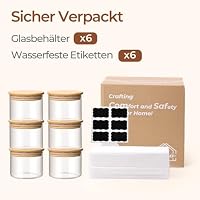 ComSaf Glasbehälter mit Deckel 450 ml×6,Zylinder Vorratsgläser, Stapelbar Vorratsdosen Glas, Vorratsglas mit Holzdeckel Luftdicht, Aufbewahrungsgläser für Aufbewahrung Küche,Haushaltsliebhaber – Ansicht 8