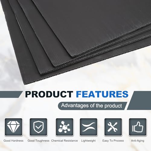 QUARKZMAN 4 Stk Wellpappe Kunststoffplatte 4mm Schwarze Wellpappe Kunststoffplatten 25 x 25 cm Leere Wasserdichte Hofschilder Für DIY Basteln Wegweiser Partydekoration