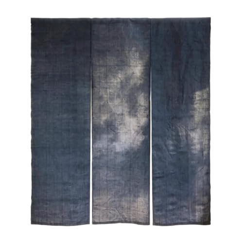 7vcraft Wide Handwoven Linen (あさ) Noren Curtain, Hand-Dyed Japanese Door Curtain, Shibori Room Divider Privacy Tapestry (Indigo 3 Panels, 52x59in)