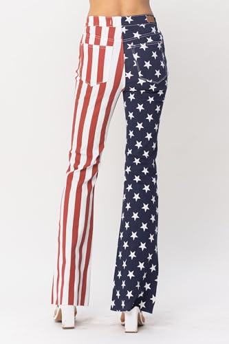 Judy Blue American Flag Print Flare Jeans Red White and Blue Pants 885604