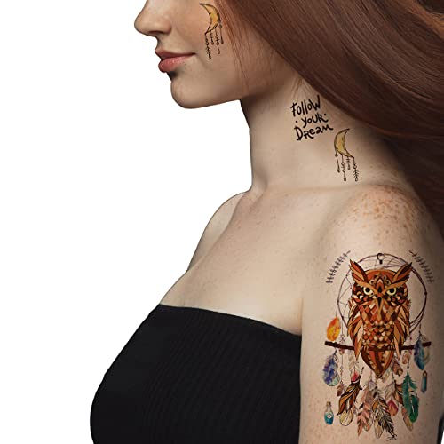Supperb Temporary Tattoos - Owl Dream Catcher feather Dreamcatcher Colorful Bohemian Tattoo