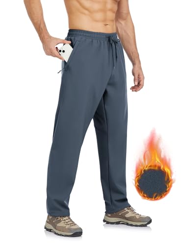 Men's Fleece Lined Pants Winter Athletic Workout Running Sweatpants Zipper Pockets Water Resistant Warm Joggers