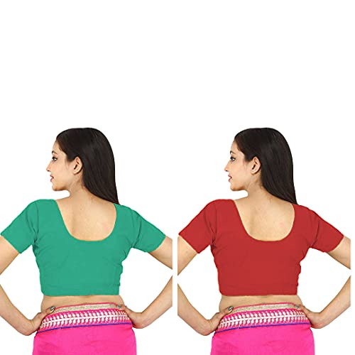 Image of Namita Women's Rubia Cotton Half Sleeve Blouse Combo (U-COT-COM-2-LIGHTGREEN-CHESTNUT-38 Light Green, Chestnut 38)