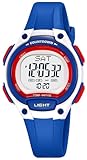 findtime Digitale Kinderuhr Mädchen Jungen Digital Armbanduhr für Kinder 5ATM Wasserdicht Nacht Beleuchtung Sekunden Wochen Datum Anzeige Stoppuhr Countdown Stündliche Meldung Königblau Weiß Rot