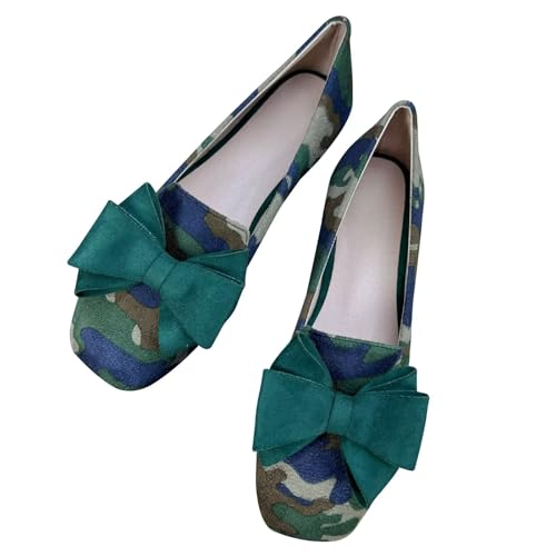 Image of WENJIAZHIZHI Square Toe Bow Ballet Slip-On | Classic Suede Finish,Chic Bow Detail,Effortless Everyday Style,Wedding Party Office,Plus Size Available