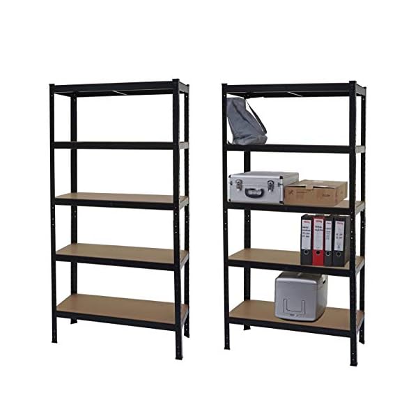 Mendler 2er-Set Schwerlastregal HWC-E33, Kellerregal Steckregal Lagerregal, 875kg Stahl 5 Böden - schwarz 180x90x40cm – Bild 3