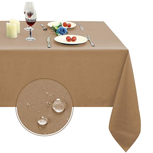Image of Obstal 210GSM Rectangle Table Cloth, Coffee, 60 x 120 Inch | Heavy Duty Water Resistance Microfiber Tablecloth, Decorative Fabric Table Cover for Outdoor and Indoor Use