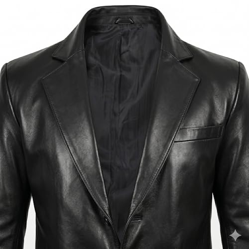Image of fjackets Mens Leather Jacket - Real Lambskin Leather Blazer, Notched Collar Sport Coat for Men