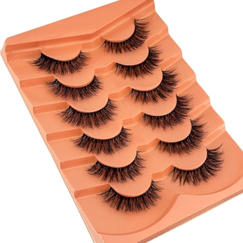 False Eyelashes Natural Look Wispy Fake Lashes Yasnai 8-14mm Short Cat Eye Lashes Volume Lashes Strips Lashes Natural Eyelashes Clear Band 6 Pairs Pack
