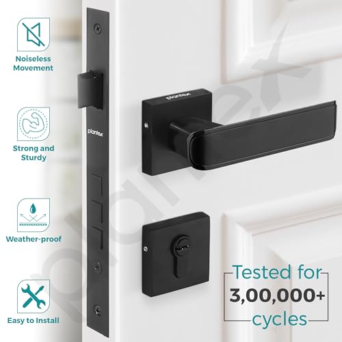Image of Plantex Mortise Door Lock for Home /Triple Security Main Door Lock Set with 3 Years of Warranty /Mortise Lock for Door with Brass Lock Body & Cylinder(7112 - DC-Black & Z-Black)