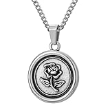 murtoo Rose Pendant Necklace for Men, Silver Stainless Steel Necklace with Carved Rose Pendant for Men and Women, Rose Flower Necklace (24+2 inch, antique silver)