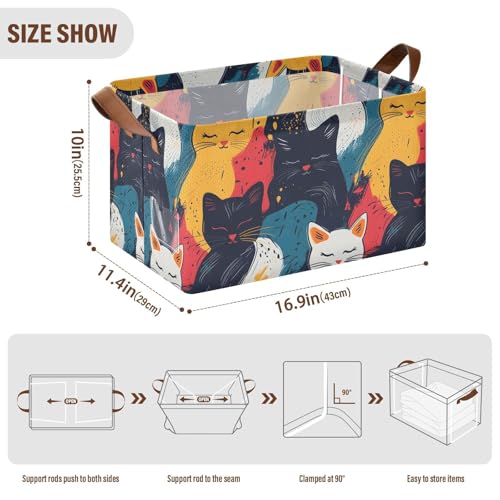 Grand bac de rangement étanche cube rigide lavable motif chat abstrait - 7