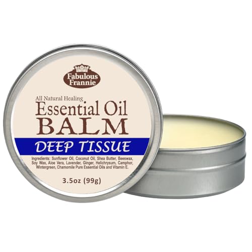 Fabulous Frannie Deep Tissue All Natural Essential Oil Healing Balm Made with Sunflower Oil, Coconut Oil, Shea Butter, Beeswax, Soy Wax, Aloe Vera and Pure Essential Oils 3.5oz (Pack of 1)