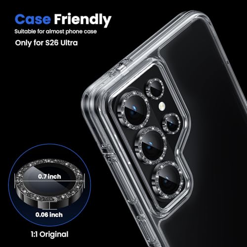 Image of WSKEN for Samsung Galaxy S26 Ultra Camera Lens Protector - Ultra Thin Case Friendly, 9H Shatterproof Tempered Glass with Anti Scratch Metal Circle Camera Screen Protector Cover Accessories, G Black
