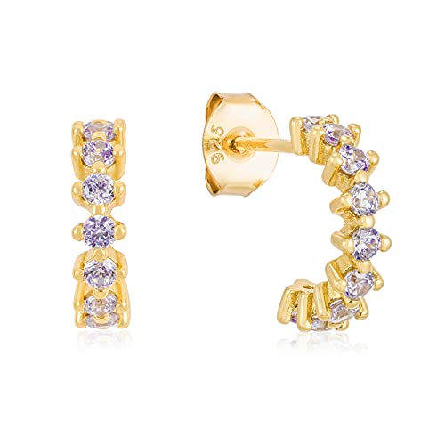Brandlinger boucles d'oreilles femme argent 925 doré à l'or 18 carats, boucle d'oreille avec zircons, créoles or femme