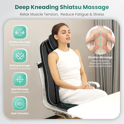 Image of Snailax Shiatsu Back Massager with Heat & Vibration, 3D Kneading Massage Chair Pad for Pain Relief Deep Tissue, Chair Massager for Office Home Chair Use, Gifts for Mom, Dad