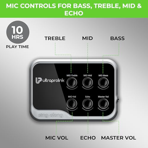 UltraProlink Sing Along Duet | Portable Bluetooth Karaoke Mixer | 2 Wireless Dynamic Mics | With Recording | Sound Card for Karaoke,Podcast, Singing, Live Stream,Broadcast| UM1002D | Grey 5 4118vTMMSVL