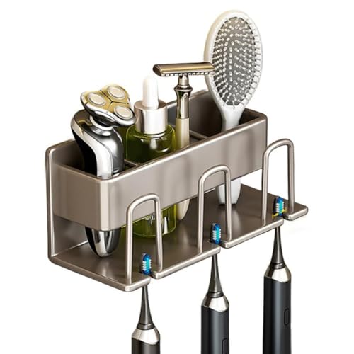 VRTYVEYBB Soporte para cepillo de dientes montado en la pared con soporte para tazas y pasta de dientes, almacenamiento sin taladros