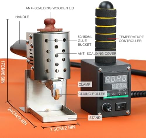 150W Hot Melt Glue Roller Dispenser, Commercial Gluing Machine with 150ml Tank for Fabric Packaging Leather Bonding, Adjustable Temp (40mm)