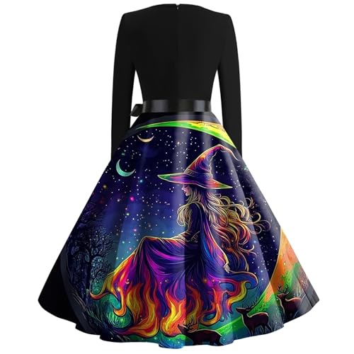 OIOLOYJM Sexy Plus Size Halloween Costumes Woman 2025 Long Sleeve V Neck Printed Gothic Retro Formal Party Dresses for Women