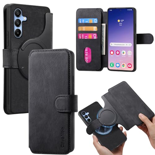 Funda magnética para Samsung S24+ con bloqueo RFID y tarjetero desmontable de piel retro