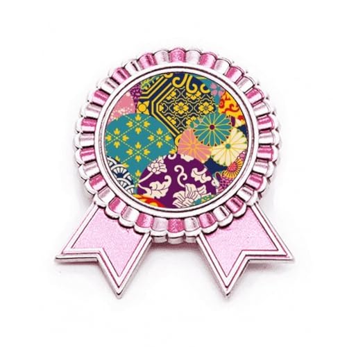 Broche en porcelaine rose au design floral japonais, format M sur métal rigide